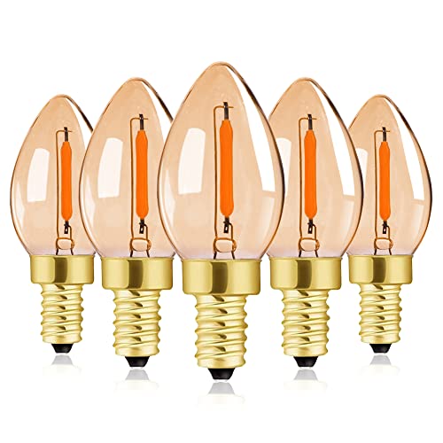 C7 Led Light Bulb 0.5W E12 Light Bulbs, Vintage LED Filament Candelabra Night Light Bulbs Amber Glass, Ultra Warm White 2200K,5 Watt Equivalent 50 Lumen,Non Dimmable,5Pack