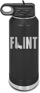 Flint Michigan Laser Engraved Water Bottle Customizable Polar Camel Stainless Steel with Straw - michigan mi dangerous Black 32 oz