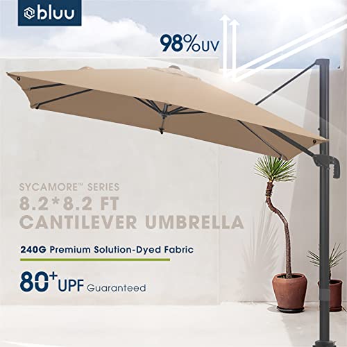 BLUU SYCAMORE 8.2 * 8.2 FT Square Cantilever Patio Umbrella, Aluminum