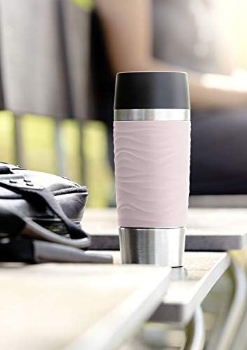 Emsa N2010900 Travel Mug, Wave Design Vacuum Mug, Stainless Steel Case (18/10), Stainless Steel (18/10) Plastic (PP), Powder Pink, 360ml