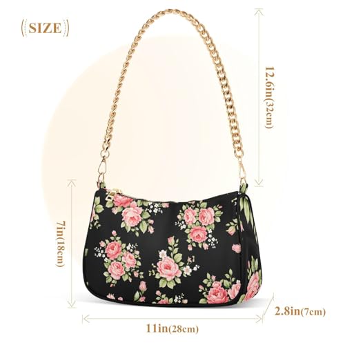 Image of Shoulder Bags for Women Flower Floral Hobo Tote Handbag Small Clutch Purse with Zipper Closure