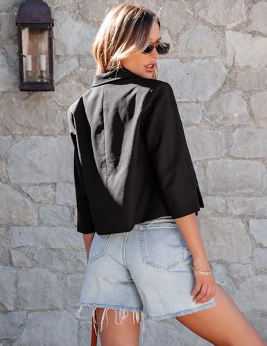 luvamia Linen Blazers for Women Business Casual Cropped 3/4 Sleeve Lightweight Lined Work Office Suit Blazer Jackets3