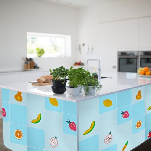 Image of SARVATRAY Self-Adhesive Wallpaper, Kitchen Stickers Oil Proof Heat Resistant, Wall Stickers for Kitchen, Wallpaper for Wall, Vinyl Sheet, Kitchen Wall 2 X 6.5 SQ FT (2 M Fruit Theme Blue WS)