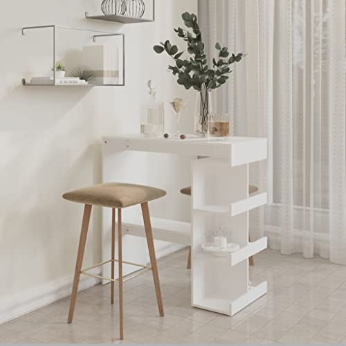 Table d'appoint durable stable blanche 100 cm avec repose-pieds et étagère