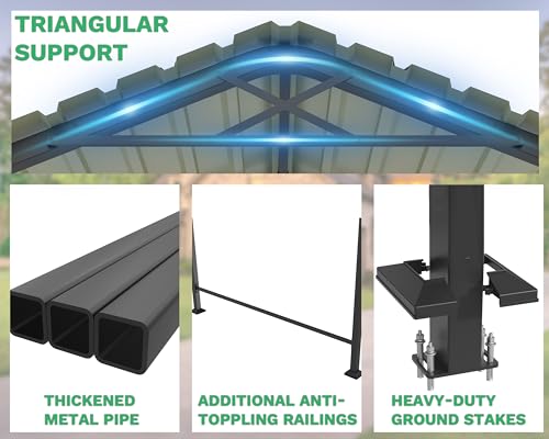 Image of Greesum 12x20FT Metal Round Carport with Side Support Rods, Deep Gray