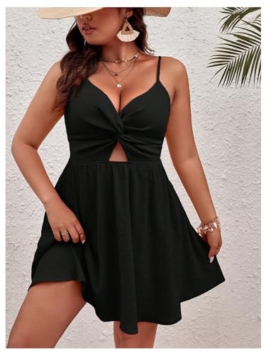 Floerns Women's Plus Size Cut Out Twist Front Sleeveless Flare Hem Cami Dress2