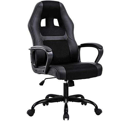 High-Back Gaming Chair PC Office Chair Computer Desk Chair, Meetperfect Ergonomic Office Chair PU Leather Task Chair Swivel Executive Chair w/Armrest and Lumbar Support for Men Women Bad Back -Black
