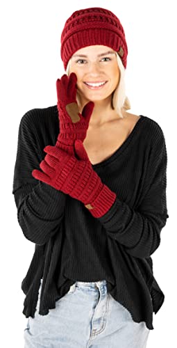 Image of Funky Junque Women's Beanie & Touchscreen Gloves Set - Soft 100% Acrylic Knit Winter Hat and Gloves, Cozy Cold Weather Gift