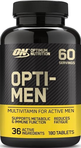 Optimum Nutrition Opti-Men Multi-Vitamin Supplements for Men with Vitamin D, Vitamin C, Vitamin B6 and Amino Acids, Unflavoured, 60 Servings, 180 Capsules