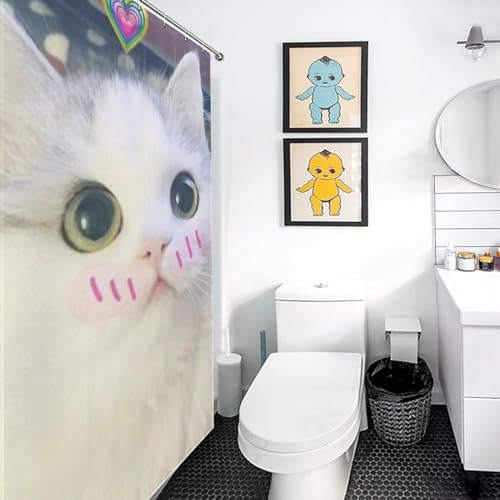 Rideau de douche chat mignon polyester lavable machine imperméable salle de bain 152x183 - 3