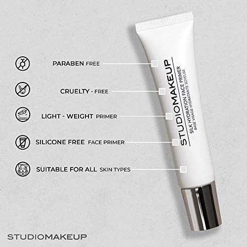 Studiomakeup Silk Hydration Face Primer W/ Hyaluronic Acid For Hydrating Skin – Lightweight Poreless Primer Blurs Blemishes & Pores - Silicone Free Face Primer For Makeup - Suitable For All Skin Types 1 Fl. Oz #TOP3