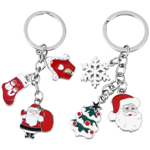 NOLITOY 2Pcs Santa Claus and Christmas Tree Keychain Set Zinc