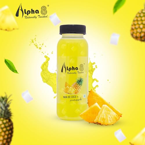 Image of Alpha8 Pineapple Juice Drink with Nata de Coco Chunks | Sip & Chew Fruit Beverage | 200ml Bottles (Pack of 6)