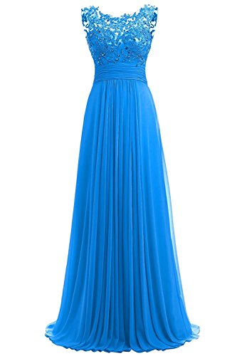 Aurora dresses Damen Chiffon Abendkleider Lange Elegant HochzeitsKleid Spitze Cocktailkleider(blau,46) Cover