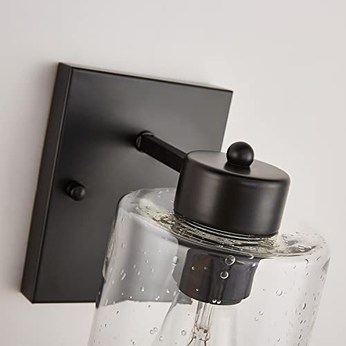 Noele Wall Sconces Set Of Two, Matte Black Vanity Light For Bathroom, Modern Industrial Wall Light Fixtures, Metal Sconces Wall Lighting With Clear Seeded Glass Shade, Farmhouse Wall Lamp For Mirror #TOP7