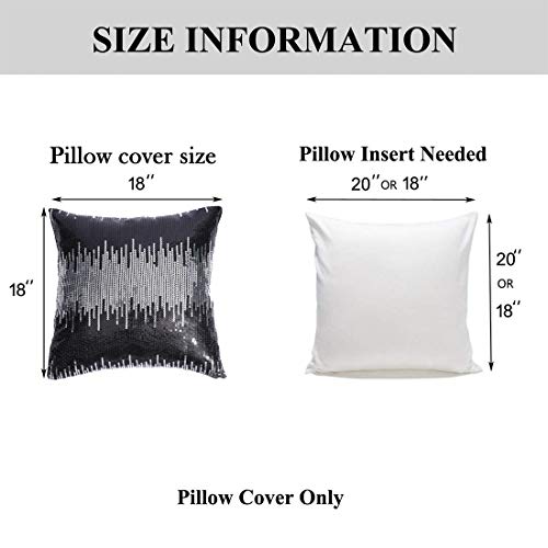 Partydelight 18"X18" Sequin Pillow Cases Decorative For Bed, Sofa, Black And Silver, Set Of 2. #TOP3