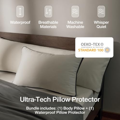 Image of Coop Home Goods Original Adjustable Body Pillow (20x54) and Ultra-Tech Waterproof Pillow Protector Bundle for Pregnancy, Full Body Support for Side Sleepers with Memory Foam & Washable Cover