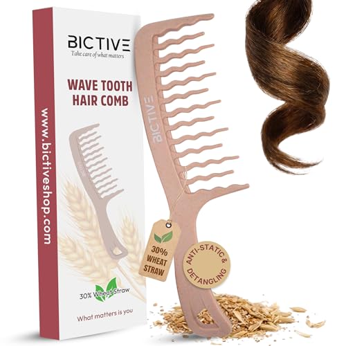 BICTIVE Wide Tooth Comb for Curls and Wavy Hair. Wave Comb for Detangling Brushing out Curls and Suitable for All Types of Hair. Curly Hair Product For Women and Men. Made of Wheat Straw Particles.