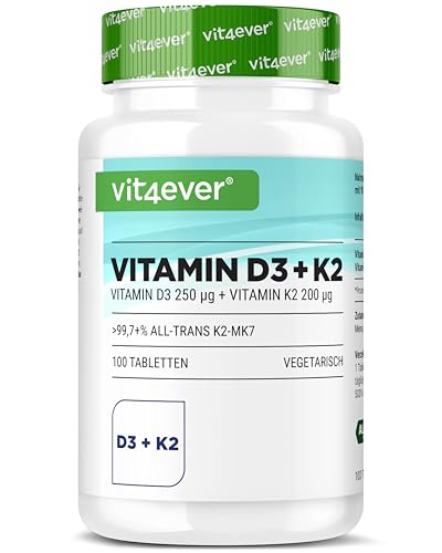 Vitamine D3 10.000 I.E. + Vitamine K2 200 mcg Menaquinon MK7 Depot - 100 Comprimés - 99,7+% All-Trans (K2VITAL® by Kappa) - Végétarien - Hautement dosé