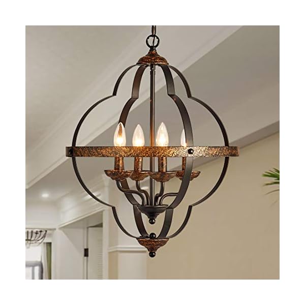 TZOE Orb 4-Light Pendant Light，Rustic Vintage Metal Chandelier，Black＆Copper Color，Farmhouse,Foyer Chandeliers，Dining Room Light，Bedroom Lights,Living Room Lighting，Kichlen Chandelier UL Listed