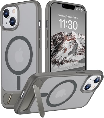 Image of Magnetic Compatible with iPhone 14 Case /iPhone 13 Case,[Built-in Invisible Kickstand][Compatible with MagSafe][Military Grade Shockproof] Slim Translucent Matte Phone Case for iPhone 14 /13 6.1 inch