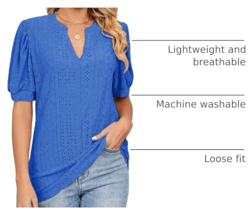 Image of Dokotoo Womens Blouses V Neck Puff Short Sleeve Business Casual Tops
