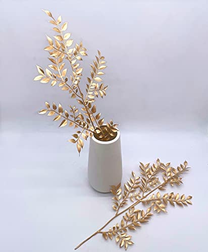 Pasyou Fake Leaves Plants For Christmas Decor, Gold Artificial Shrubs Grass Foliage Plastic Bulk Leaf Indoor Outdoor Home Garden Party Hotel Verandah Wedding Event Faux Diy Decoration - Golden 5 Pack #TOP5