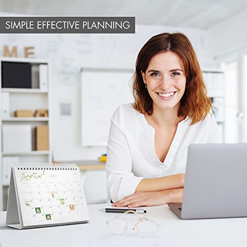 Aesthetic Small Desk Calendar 2023 With Stickers - Runs From October 2022 Until June 2024 - Beautiful Greenery 6" X 8" Flip Desktop Calendar For Easy And Effective Organizing #TOP1