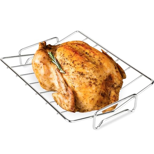 Stainless Steel Turkey Roasting V Rack, Roaster Racks for Smoking and Grilling Poultry Chicken, and Pork Cooking Rack for Roasting Pan for Kamado, Smoker, Green Egg Accessories, Dishwasher Safe