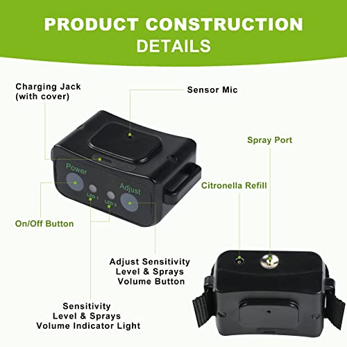 Bomnis Citronella Bark Collar, Rechargeable Anti Bark Collar [1 Citronella Spray Refill] No Shock Humane Spray Dog Bark Collar Adjustable Sensitivity And Volume Of Spray For Small Medium Large Dog #TOP3