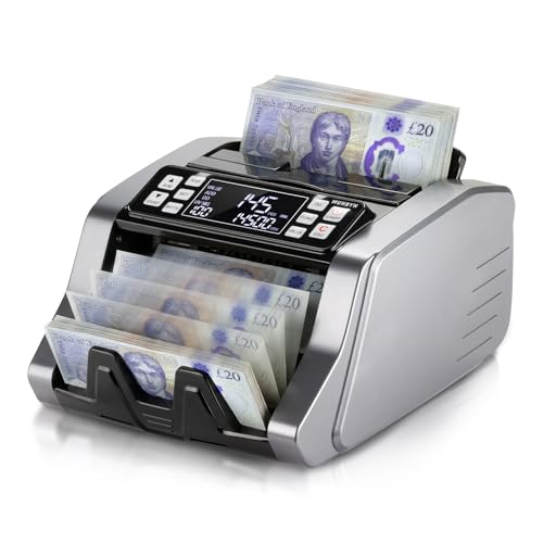 MUNBYN IMC20 Money Counter Machine UK with Value Count for GBP/EUR/USD Bill Counter Add/Batch/Value Mode Banknote Counter 1000 Bills per Minute LED External Display