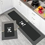 Kitchen Floor Mats, 2 PCS Kitchen Mat Set, Water Absorbent and Quick Drying Kitchen Rugs, Non-slip Kitchen Carpets, Super Absorbent Floor Mat for Home Kitchen (Dark Gray, 40*60+40*120 cm)