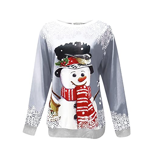 Jjhaevdy  Women Cute Funny Snowman Sweatshirts Merry Christmas Graphic Loose Tops Long Sleeve Printed Shirts #TOP3