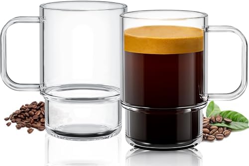 Image showcasing Amazon.com: Aquach 22oz Stackable Glass Mugs with Handle, Set of 2 ...