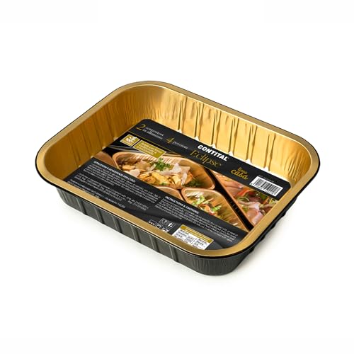 CONTITAL Eclipse AS221530 | Vaschette Alluminio Laccato 4 Porzioni Extra-Rigide | Contenitori Monouso Eleganti per Alimenti | Teglie Forno Usa e Getta, Ideali per Microonde e Asporto | 2 Pezzi