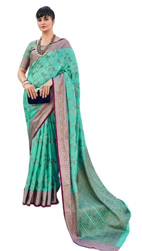 Image of SWORNOF Women's kanjivaram banarasi silk saree for festival Wedding silk with rich pallu Design sarees for women with Unstitched blouse piece