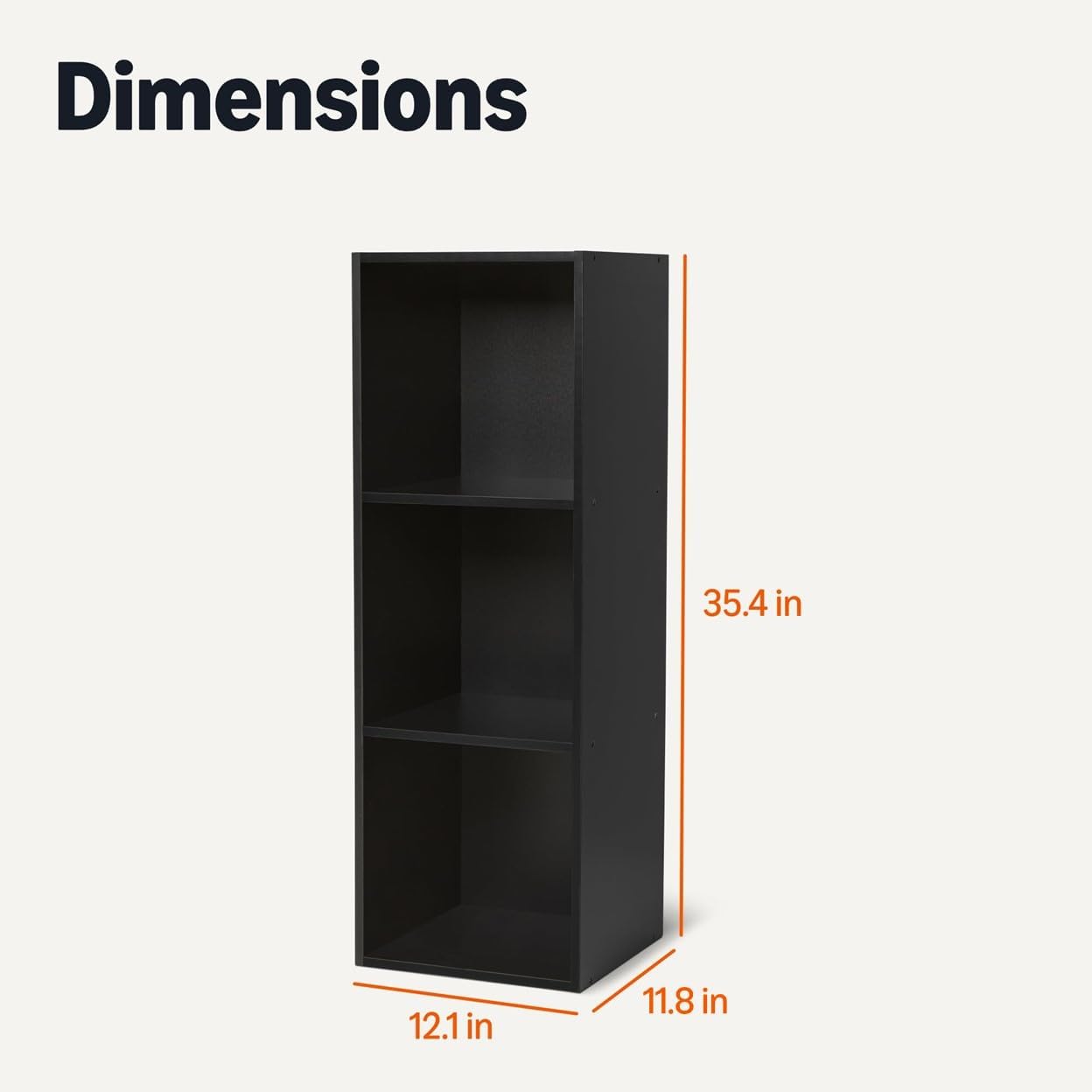 Amazon Basics 3-Cube Bookcase Compatible with Fabric Storage Cube Organizers, Black