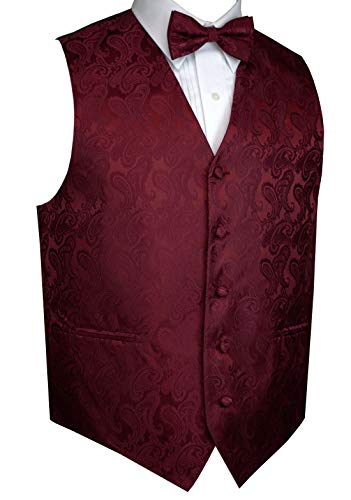 Men's Formal Tuxedo Vest & Bow-Tie Set in Burgundy Paisley