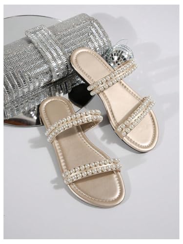 GORGLITTER Women's Pearl Beaded Flat Sandals Open Toe Beach Vacation Slide Sandals2