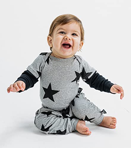 Nununu Long-Sleeve Bodysuit Onesie, Baby Girls And Boys, Heather Grey - Stars, 6-12 Months #TOP3