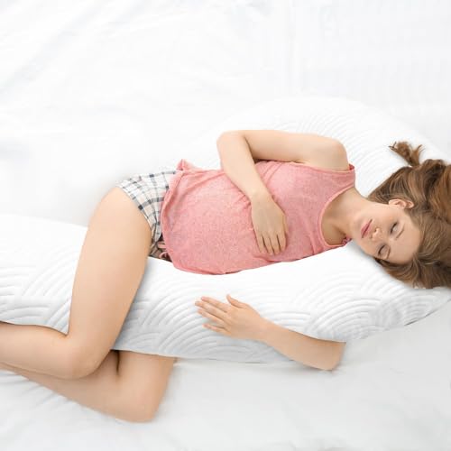 Body Pillow for Adults - Soft Long Bed Pillows - Shredded Memory Foam & Removable Washable Cover - Swan Shaped Side Sleeper Pregnancy Pillow 49 Inch White Tencel (Pillow and Extra Pillowcase)