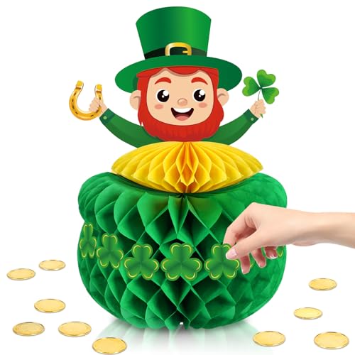 Large St. Patrick's Day Party Decorations,3D Green Pot of Gold Honeycomb Centerpieces, Large Leprechaun Cauldron Honeycomb Centerpieces for Irish Party Supplies Table Decorations (ST.1)