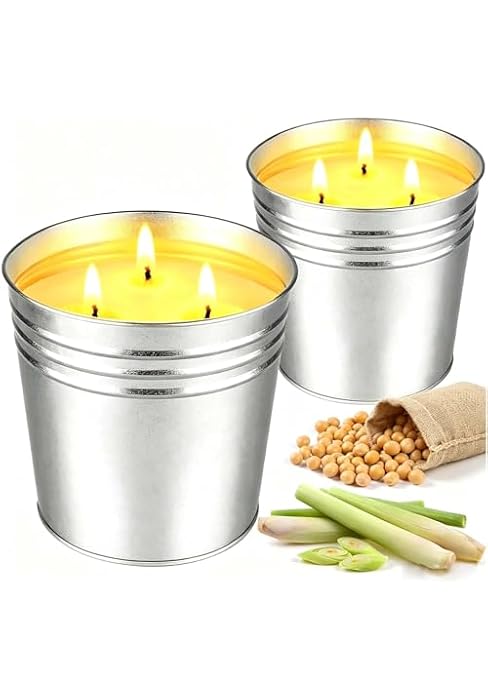 Citronella Candles Outdoor – 2 x 17 oz Large 3-Wick Outdoor Candle, Up to 180 Hours Burn Time, Le...