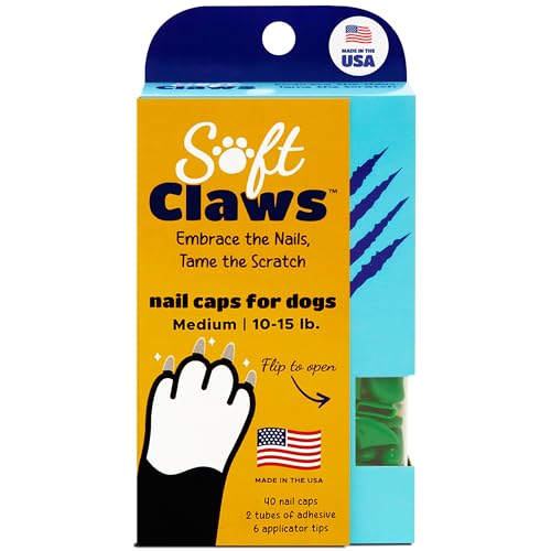 Image of Soft Claws Dog Nail Caps, 40 Medium Nail Caps, Made in USA - Vet Developed, Safe & Non-Toxic Easy to Apply Claw Covers | Protects Furniture & Skin, Green