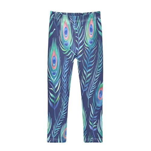 Bolaz Toddler Girls Leggings Printed Yoga Pants Leggings Peacock Feathers and Grass for Kids