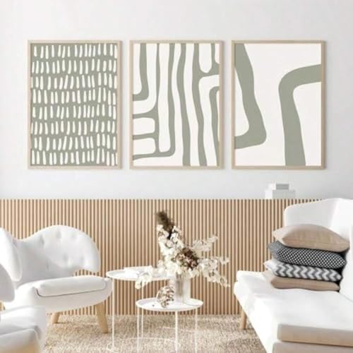 Affiche toile bohème vert sauge et beige 40x60 cm pour salon