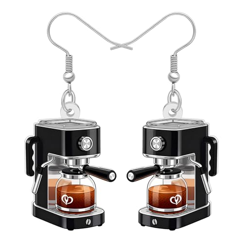 Image of BONSNY Acrylic Dangling Novelty Fun Black Coffee Machine Earrings Hypoallergenic Designer Jewelry Gifts For Women
