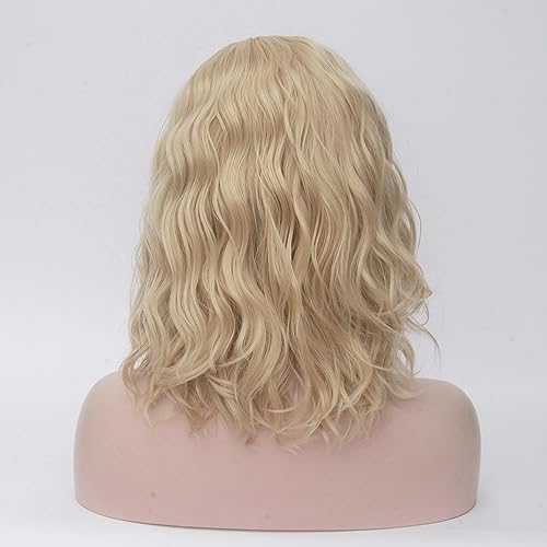 Image of BERON 14 inch Women Girls Short Curly Bob Wavy Wig Body Wave Halloween Cosplay Daily Party Wigs (Blonde)