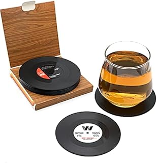 Drink Coasters Set of 6 Cup Pad Retro CD Record Mug Mat with Non-slip Tabletop Protection for Glasses Espresso/ Coffee /Tea/ Milk/Beer/ Wine Glass Cup Home café Bar & Bistro Round 10.5cm