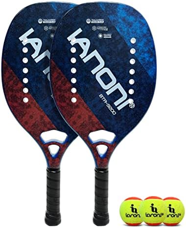 Beach Tennis Paddle Beach Tennis Racket Set Carbon Fiber with EVA Memory Foam Core Tennis Padel-2 Paddles and 3 Balls+ Carrying Mesh Bag(Blue)